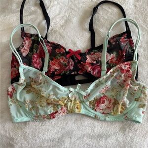 Forever 21 Floral Lace Bralette Set - Black and Mint